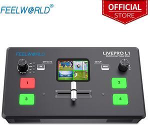 FEELWORLD LIVEPRO L1 V1 Multi Camera Video Mixer Switcher 2 Inch LCD Display 4 x HDMI Inputs USB 3.0 Output Format Real Time Production Live Streaming Lightweight