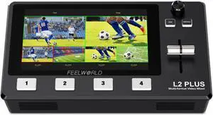 FEELWORLD L2 Plus Multi Camera Video Mixer Switcher with 5.5 inch LCD Touch Screen PTZ Controller Chroma Key 4 HDMI Inputs USB3.0 Output Format Real Time Production Live Streaming Built in Cooler