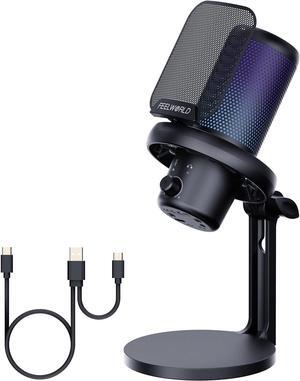 FEELWORLD VM1 Gaming PC USB Microphone Condenser Mic with Noise Cancellation Mute RGB Light, Computer Accessories for Gamer YouTube Twitch Podcast Streaming Recording Online Chat PS4 PS5