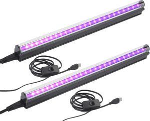 UV LED Blacklight Bar: 10W 1ft USB Black Light Tube, Blacklight Fixture for Glow Party, Supplies for Halloween /Christmas Decorations, Room, Body Paint, Fluorescence, Poster, Urine Detection (2 Pack)