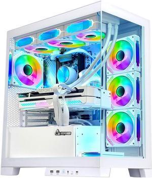 H.E. Ocean Park Gaming PC Desktop-AMD Ryzen 7 5700X 3.4 GHz 8-Core, 32GB DDR4 RAM,1TB PCI-E +1 TB 2.5'' SSD, RTX 4060 8G, 360 Liquid-Cooled,RGB Fans, WIFI &Bluetooth ,Win 11 Pro 64bit -White