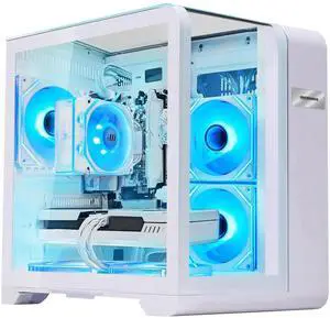 Hoengager Astral Mini Gaming PC -AMD Ryzen 7 7700 8-Core 3.8 GHz-Radeon RX 9060 XT 8GB -32GB DDR5 6000MHZ RAM-1TB PCIe SSD -WIFI &Bluetooth -RGB Fans-Prebuilt PC Windows 11 Pro Desktop Computer-White