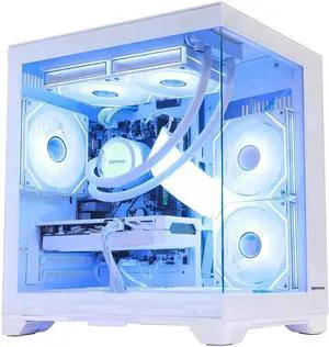 Hoengager RTX 5060 Ti 16GB Gaming PC Desktop - AMD Ryzen 7 5700X 3.4 GHz, 32GB DDR4 RAM, 1TB PCIe SSD, WiFi + BT, Windows 11 Pro -RGB Prebuilt Computer-White