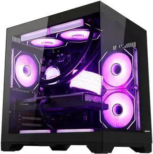 Hoengager Desktop AMD Ryzen 5 9600X 6-Core 3.9 GHz - GeForce RTX 5060 8GB-32GB DDR5 6000MHz RAM- 1TB PCIe SSD -Liquid Cooler-WIFI &Bluettooth -Windows 11Pro Prebuilt PC Computer-Black