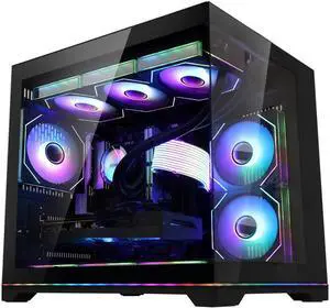 Hoengager Gaming PC -AMD Ryzen 7 9700X 8-Core 3.8 GHz-RX 9060 XT 8GB-32GB DDR5 RAM-1TB PCIe+1TB SATA SSD-360 Liquid Cooler -WIFI & BT-850W PSU -ARGB Fans-Win11 Pro prebuilt Gaming Desktop PC-Black