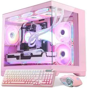 Hoengager Gaming PC-AMD Ryzen 5 9600X 6-Core 3.9 GHz-RTX 5060TI 8GB GPU-32GB DDR5 RAM-1TB PCIe SSD-KB&MS-Liquid cooler-850W PSU Win 11 RGB Fusion 2.0 Prebuilt Desktop Computer-Pink Hoengager Gaming PC-AMD Ryzen 5 9600X 6-Core 3.9 GHz-RTX 5060TI 8GB GPU-32GB DDR5 RAM-1TB PCIe SSD-KB&MS-Liquid cooler-850W PSU Win 11 RGB Fusion 2.0 Prebuilt Desktop Computer-Pink