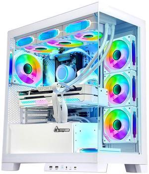 Hoengager Ocean Park Gaming PC Desktop-AMD Ryzen 7 5700X 3.4 GHz 8-Core, 32GB DDR4 RAM,1TB PCI-E +1TB SATA SSD, RTX 4060 8G, 360 Liquid-Cooled,RGB Fans, WIFI &Bluetooth ,Win 11 Pro 64bit -White