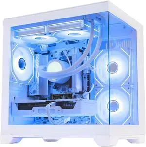 Hoengager Gaming PC , AMD Ryzen 5 9600X 6-Core, Radeon RX 9060XT 16G ,32GB DDR5 6000 RAM,1TB NVMe SSD, 650W PSU, WiFi& Bluetooth, Liquid Cooler, RGB Fans , Win11 Pro ,Prebuilt Gaming Desktop-White