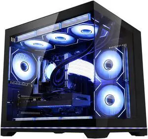 Hoengager Ocean Park Desktop-AMD Ryzen 5 9600X  6-Core 3.9 GHz, 32GB DDR5 RAM,1TB PCI-E +1 TB 2.5'' SSD, RTX 5060 8G, 360 Liquid-Cooled,RGB Fans, 850W PSU,WIFI &BT ,Win 11 Pro 64bit -Black Gaming PC