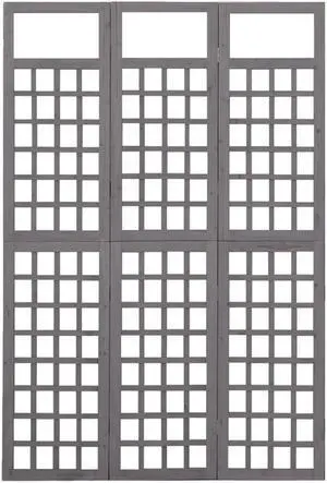 vidaXL 3-Panel Room Divider/Trellis Solid Fir Wood Gray 47.6"x70.9"