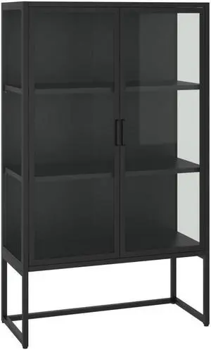 vidaXL Highboard Black 31.5"x13.8"x53.1" Steel and Tempered Glass