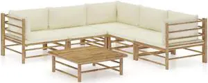vidaXL Patio Lounge Set Sofa Couch 6 Piece with Cream White Cushions Bamboo