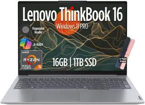 Lenovo ThinkBook 16 Gen 7 Business Laptop, 16" FHD+ Display, AMD Ryzen 5 7535HS (> i7-1355U), 16GB DDR5 RAM, 1TB SSD, KB Backlit, Webcam, Ethernet, Wi-Fi 6, Windows 11 Pro w/Copilot, MAJ DESKPAD