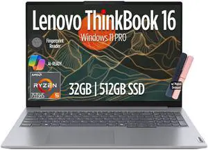 Lenovo ThinkBook 16 Gen 7 Business Laptop, 16" FHD+ Display, AMD Ryzen 5 7535HS (> i7-1355U), 32GB DDR5 RAM, 512GB SSD, KB Backlit, Webcam, Ethernet, Wi-Fi 6, Windows 11 Pro w/Copilot, MAJ DESKPAD