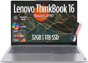 Lenovo ThinkBook 16 Gen 7 Business Laptop, 16" FHD+ Display, AMD Ryzen 5 7535HS (> i7-1355U), 32GB DDR5 RAM, 1TB SSD, KB Backlit, Webcam, Ethernet, Wi-Fi 6, Windows 11 Pro w/Copilot, MAJ DESKPAD