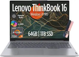 Lenovo ThinkBook 16 Gen 7 Business Laptop, 16" FHD+ Display, AMD Ryzen 5 7535HS (> i7-1355U), 64GB DDR5 RAM, 1TB SSD, KB Backlit, Webcam, Ethernet, Wi-Fi 6, Windows 11 Pro w/Copilot, MAJ DESKPAD Lenovo ThinkBook 16 Gen 7 Business Laptop, 16" FHD+ Display, AMD Ryzen 5 7535HS (> i7-1355U), 64GB DDR5 RAM, 1TB SSD, KB Backlit, Webcam, Ethernet, Wi-Fi 6, Windows 11 Pro w/Copilot, MAJ DESKPAD