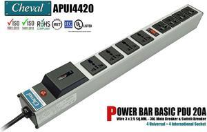 Arion Power Bar Basic PDU 20A, 4x Universal and 4x International Socket 110VAC Wide 3m.