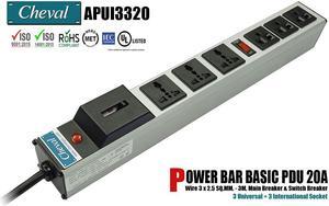 Arion Power Bar Basic PDU 20A, 3 x Universal and 3 x International Socket 110VAC Wide 3m.