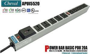 Arion Power Bar Basic PDU 20A, 5x Universal and 5x International Socket 110VAC Wide 3m.
