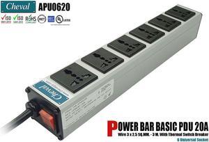 Arion Power Bar Basic PDU 20A, 6x Universal Socket 110VAC Wide 3m.