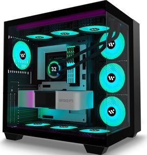 KEDIERS PC Case Pre-Install 9 ARGB Fans, ATX Mid Tower Gaming Case with Opening Tempered Glass Side Panel Door Desktop Computer Case