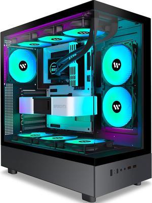 KEDIERS PC CASE ATX 6 PWM ARGB Fans Pre-Installed, USB 3.0 Mid Tower Computer Case with Full View Dual Tempered Glass, Black Gaming PC Case,G800