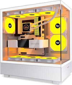 KEDIERS PC CASE ATX 5 PWM ARGB Fans Pre-Installed, USB 3.0 Mid Tower Computer Case with Full View Dual Tempered Glass, White Gaming PC Case,G800