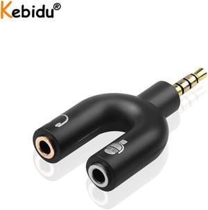 Kebidu U forma 3,5mm divisor de auriculares conector de Audio Cables micrófono 2 en 1 Adaptador de conector giratorio