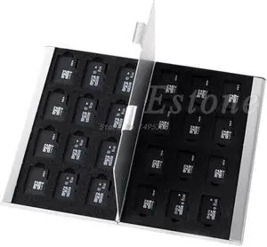 Silver Aluminum Memory Card Storage Case Box Holder For 24 TF Micro SD Cards Whosale&Dropship