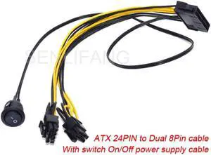 Well Tested ATX Power 24PINS TO DUAL 8 Pin (6+2 Pin) On/Off Switch Cable PCIe 6Pin 8Pin Male to 24 Pin Female Power Supply Cable