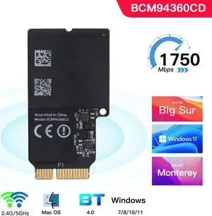 1750Mbps Dual Band WiFi Bluetooth Card 2.4GHz/5GHz BT 4.0 Broadcom BCM94360CD Wireless Module For Apple Hackintosh Mac OS