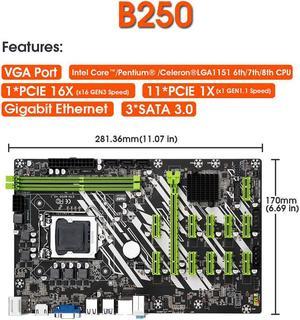 B250 BTC Mining Machine Motherboard 12 PCI-E16X Graph Card SODIMM LGA 1151 DDR4 SATA3.0 Support VGA DVI for Miner Dropship
