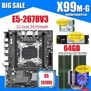 X99 motherboard combo with Xeon E5 2678 V3 LGA2011-3 CPU 4pcs X 16GB = 64GB DDR4 memory NVME 512GB M.2 WIFI card