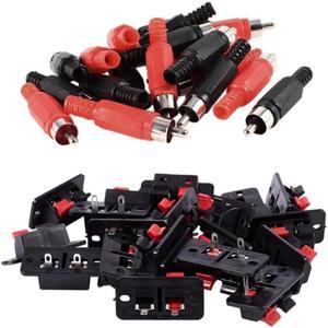 20Pcs 2 Way Stereo Speaker Plate Terminal Strip Push Connector Block & 20 Pcs Black Red Solder RCA Male Plug Audio Video Adapter