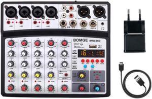 Sound Card Audio Mixer Sound Board Console Desk System Interface 6 Channel USB Bluetooth 48V Power Stereo (US Plug)