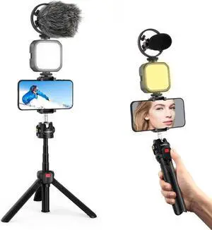 CAMOLO Photography Kits Microphone Fill Light Lamp Phone Clip Tripod with Ballhead Wireless Bluetooth Remote Control for Vlog