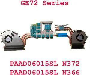 Heatsink&Fan For MSI GE72 2QE 2QF 2QC 2QD 2QL 6QF 6QC 6QD 6QE 6QL 7RD 7RE GE62 PAAD06015SL N372 N366 E322500142A E322500143A