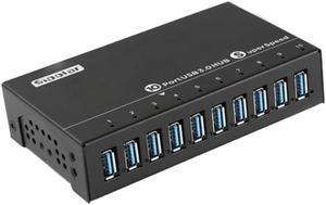 SIPOLAR Multi 10 Ports Metal USB 3.0 Splitters Charger Hub with Power Adapter 2-in-1 Data and Charging for Phone EU Plug