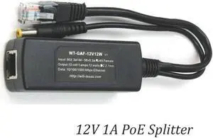 12V 1A PoE Splitter Gigabit PoE  12V 12W 802.3AF Standard for 12V Non-PoE Function Networking devices & Camera