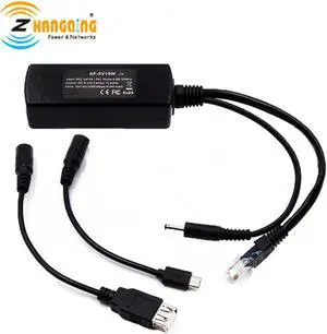 Gigabit 5V Active PoE Splitter 802.3af/at with Female USB cable and Micro USB Cable for charging 5V any networking devices