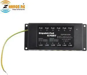 Gigabit PoE Injector 802.3af/at PoE Panel 6 Port 1000Mbps Mode A&B Operation For Networking Devices