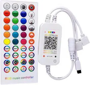 40Keys IR Remote Bluetooth RGB LED Lights Strips Music Controller Dual Outputs For LED Strips RGB SMD5050 DC5V-24V APP Control