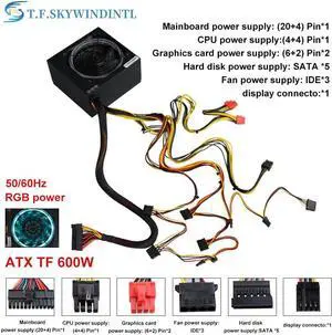 T.F.SKYWINDINTL 600W ATX Computer PC Power Supply For Desktop Game Gaming 600 Watt ATX Power Source PSU