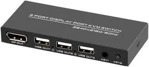 2 Port 8K Displayport KVM Switch 4K 144hz USB KVM 8K Displayport 1.4 Switch KVM Dp switch mouse keyboad
