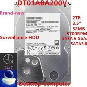 HDD For Toshiba 2TB 3.5" SATA 6 Gb/s 32MB 7200RPM For Internal HDD For DVR NVR Surveillance HDD For DT01ABA200V