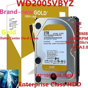 HDD For WD Gold 2TB 3.5" SATA 6 Gb/s 128MB 7200RPM For Internal Hard Disk For Enterprise Class HDD For WD2005VBYZ