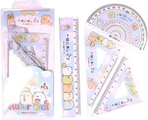 4pcs/set Kawaii Cartoon Straight Triangle Ruler Protractor Drafting Drawing School Office Supplies Student Stationery