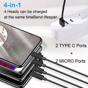 4-Way USB Charging Cable, Portable 1 in 4 Out Multi-port Charge Cord USB to 2x Type-C+2x Micro Power Extension Wire Line