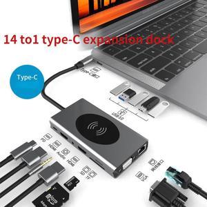 USB C Hub Type C for MacBook Pro Air USB C Split To Dual HDMI Compatible USB 3.0 Adapter 14 In 1 Type C Hub Base