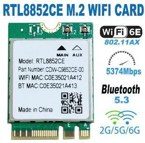 RTL8852 WiFi 6E Bluetooth 5.3 Adapter 5400Mbps Wireless Signal Receive Card NGFF M.2 for Windows 10/11 RTL8852CE Like AX210 RTL8852 WiFi 6E Bluetooth 5.3 Adapter 5400Mbps Wireless Signal Receive Card NGFF M.2 for Windows 10/11 RTL8852CE Like AX210